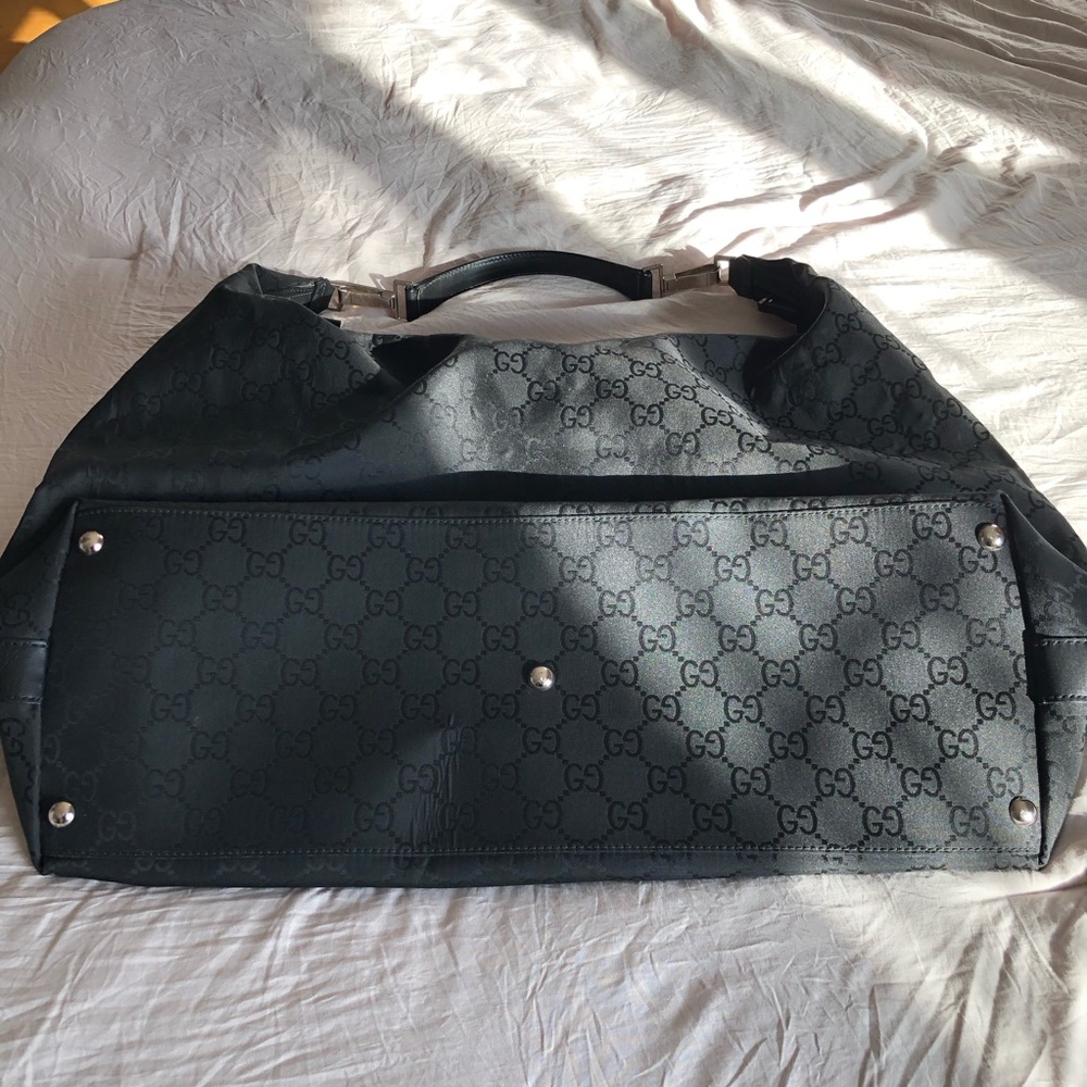Rare Gucci Black GG Nylon & leather Extra Large Hobo Carry All weekend bag - Picture 6 of 13